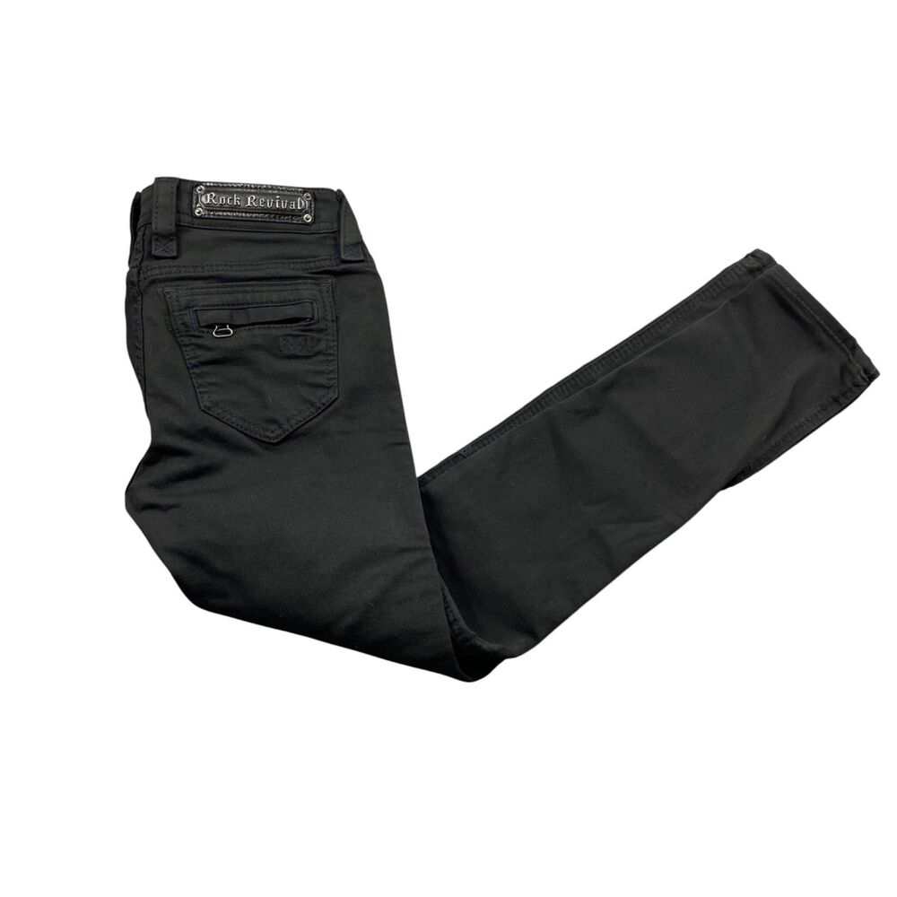 Rock‎ Revival 26 Black Sheryl Skinny Jeans Zippered Pockets Polyester Blend